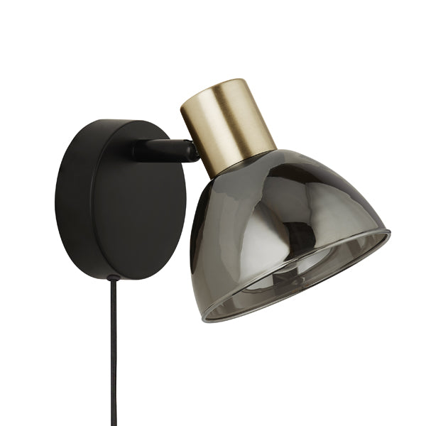 Elisa Plug In Smoked Glass Wall Light