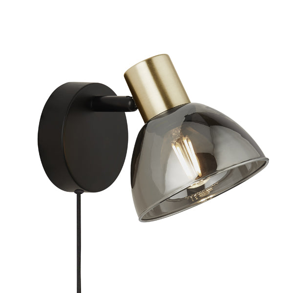 Elisa Plug In Smoked Glass Wall Light