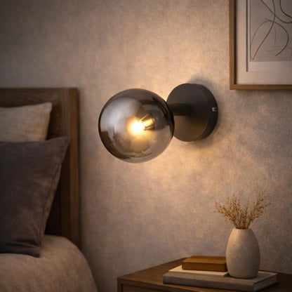 Navarro Matt Black & Smoked Glass Wall Light