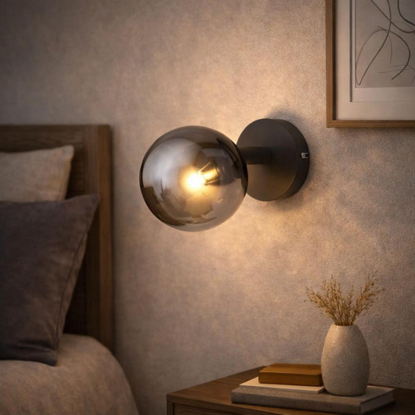 Navarro Matt Black & Smoked Glass Wall Light