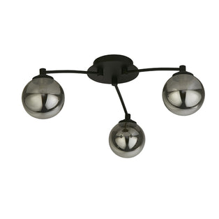Navarro Flush 3-Light Black Ceiling Light with Smoked Glass
