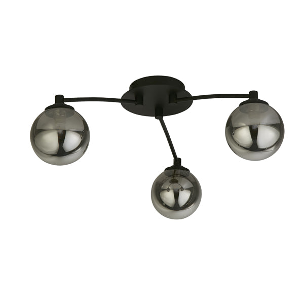 Navarro Flush 3-Light Black Ceiling Light with Smoked Glass