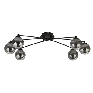 Navarro Flush 6 Light Black Ceiling Light with Smoked Glass