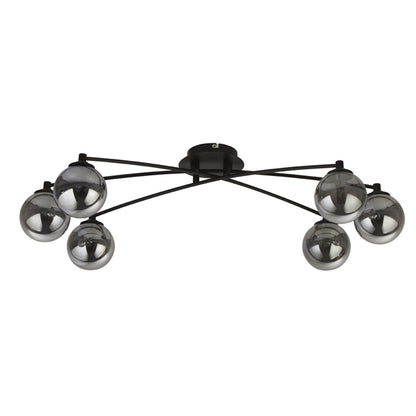 Navarro Flush 6 Light Black Ceiling Light with Smoked Glass