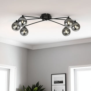 Navarro Flush 6 Light Black Ceiling Light with Smoked Glass