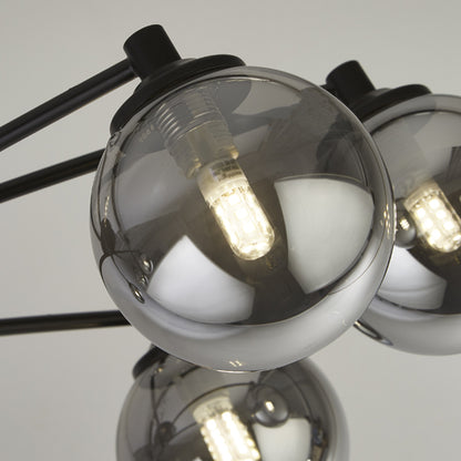 Navarro Flush 6 Light Black Ceiling Light with Smoked Glass