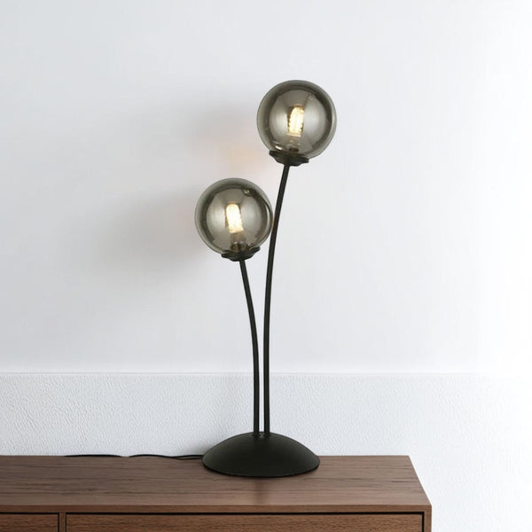 Navarro 2 Light Black & Smoked Glass Table Lamp