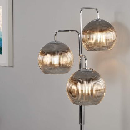 Hamblin 3 Light Chrome and Smoked Glass Floor Lamp