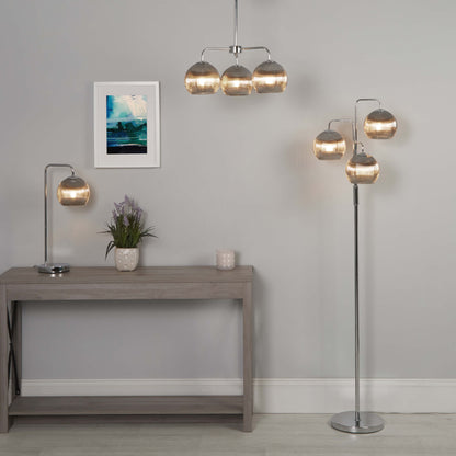 Hamblin 3 Light Chrome and Smoked Glass Floor Lamp