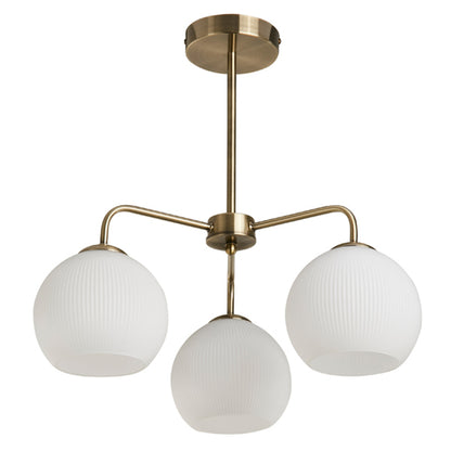 Hamblin 3 Light Antique Brass and Opal Glass Semi-Flush Ceiling Light