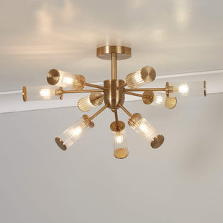 Enid Ribbed Glass & Brushed Gold Semi-Flush Ceiling Light
