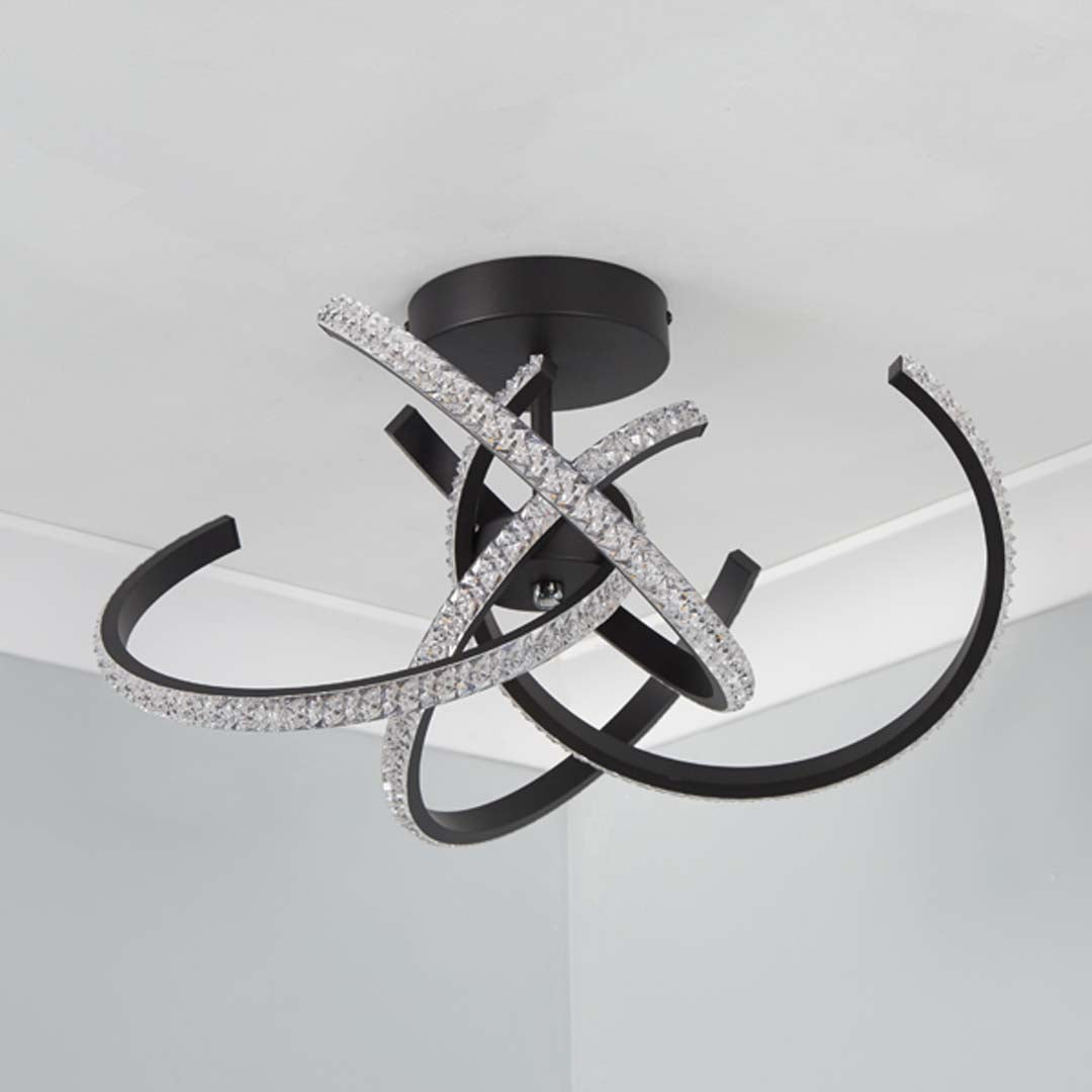 Wills Black LED Semi-Flush Ceiling Light