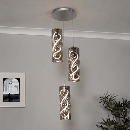 Demeter 3 Light Smoked Glass LED Cluster Pendant