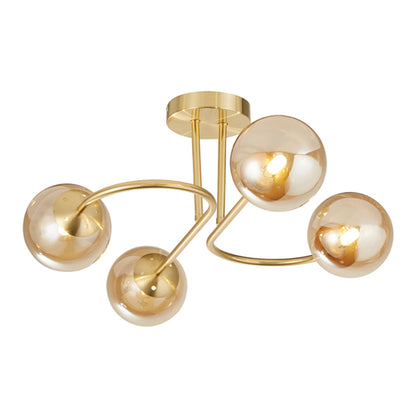 Hibben Gold Brass & Champagne Glass Semi-Flush Ceiling Light