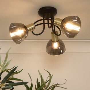 Elisa 3 Light Black & Gold Flush Ceiling Light