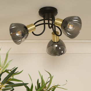 Elisa 3 Light Black & Gold Flush Ceiling Light