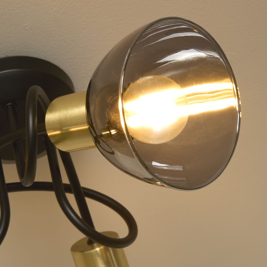 Elisa 3 Light Black & Gold Flush Ceiling Light