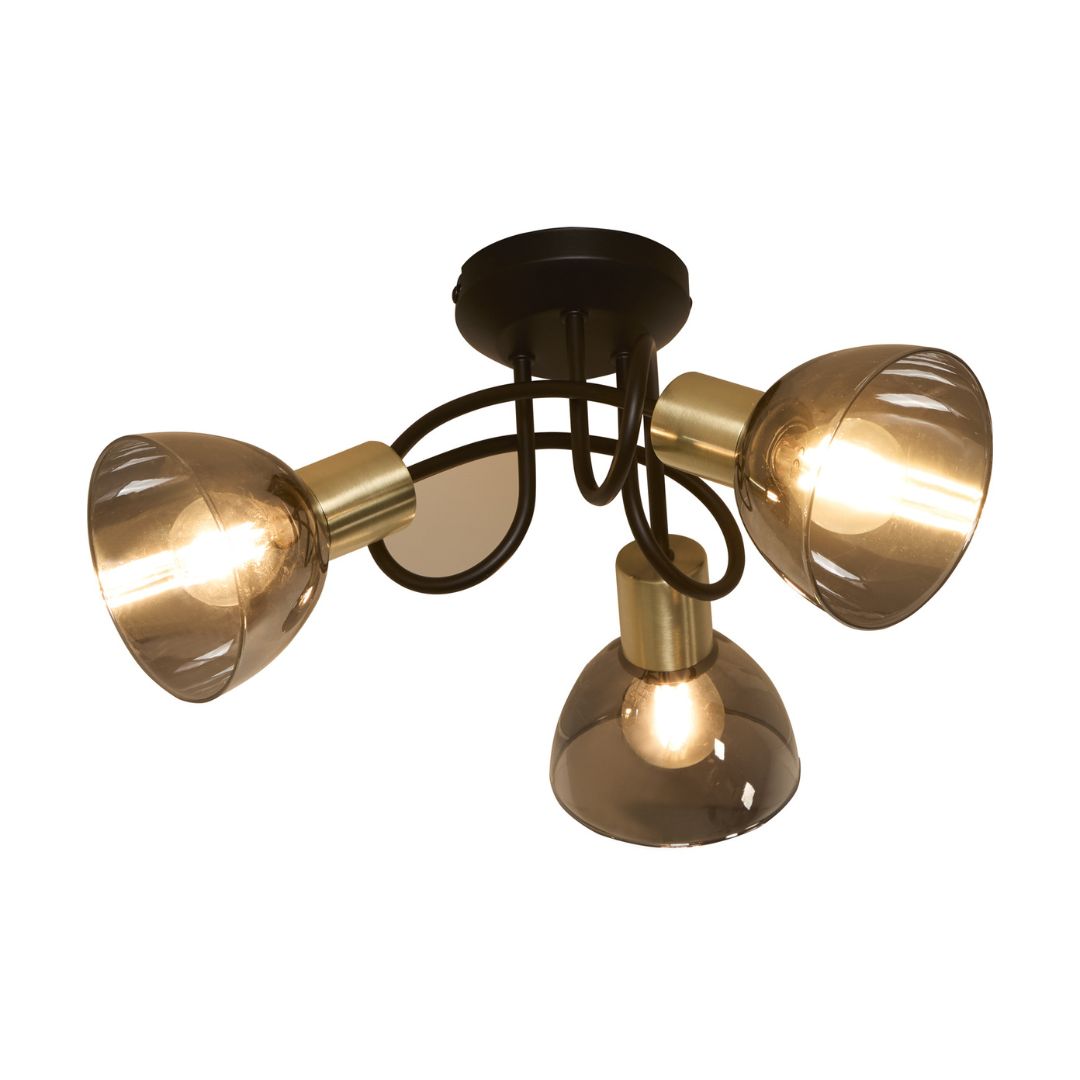 Elisa 3 Light Black & Gold Flush Ceiling Light