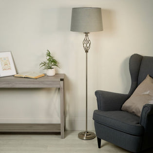 Manor Polished Chrome Floor Lamp with Grey Shade