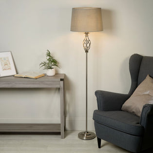 Manor Polished Chrome Floor Lamp with Grey Shade
