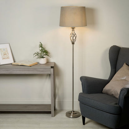 Manor Polished Chrome Floor Lamp with Grey Shade