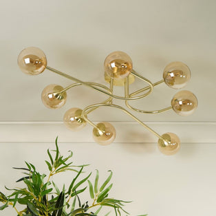 Hibben 8 Light Gold Flush Ceiling Light with Glass Shades