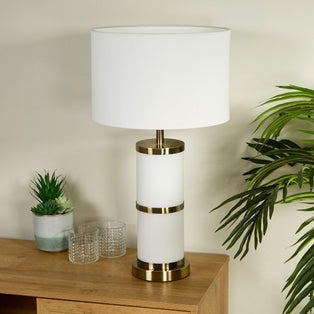 Manning Antique Brass & White Glass Table Lamp