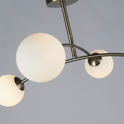 Ellison 4 Light Antique Brass & Frosted Glass Flush Ceiling Light