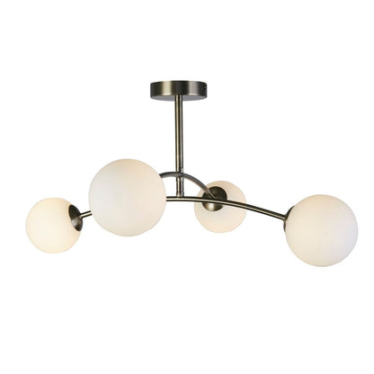 Ellison 4 Light Antique Brass & Frosted Glass Flush Ceiling Light