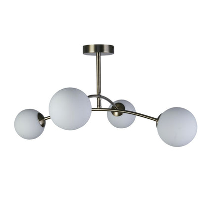 Ellison 4 Light Antique Brass & Frosted Glass Flush Ceiling Light