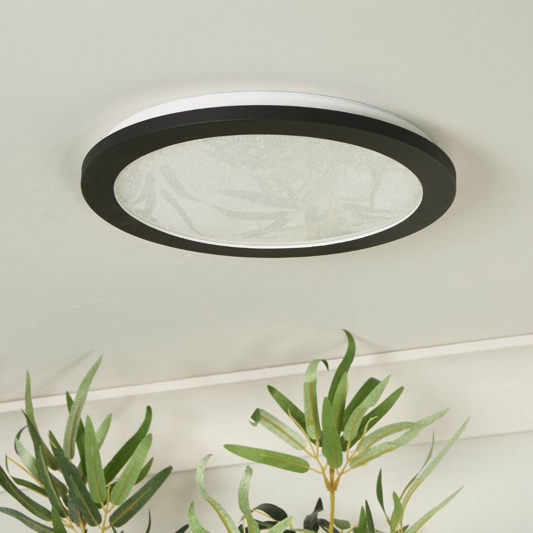 Addie Bathroom Black and Crystal LED Flush Ceiling Light