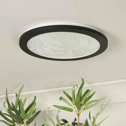 Addie Bathroom Black and Crystal LED Flush Ceiling Light