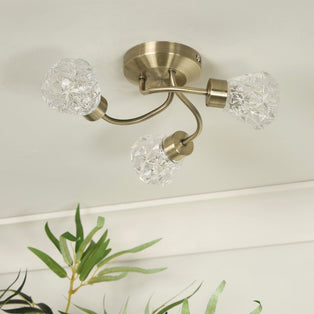 Dodo 3 Light Antique Brass Flush Ceiling Light