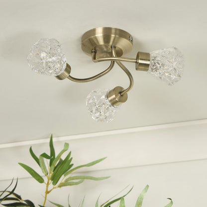 Dodo 3 Light Antique Brass Flush Ceiling Light