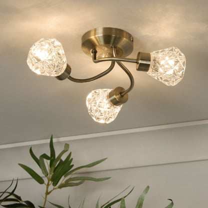 Dodo 3 Light Antique Brass Flush Ceiling Light