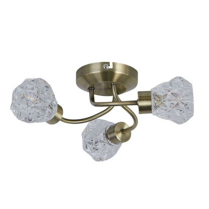 Dodo 3 Light Antique Brass Flush Ceiling Light