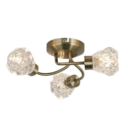 Dodo 3 Light Antique Brass Flush Ceiling Light