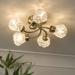 Dodo 5 Light Antique Brass Flush Ceiling Light