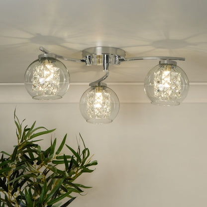 Plaza 3 Light Chrome & Glass Flush Ceiling Light