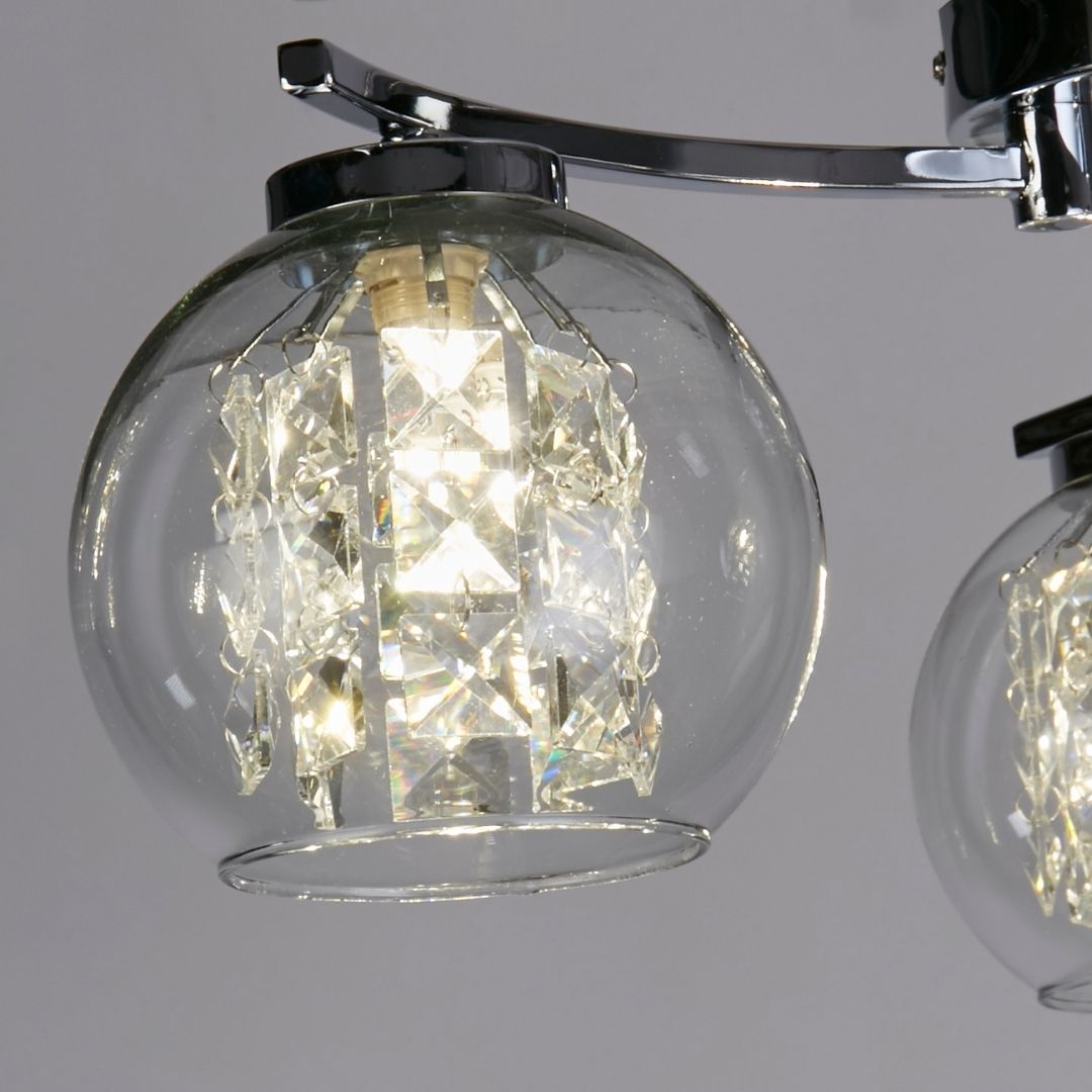 Plaza 3 Light Chrome & Glass Flush Ceiling Light