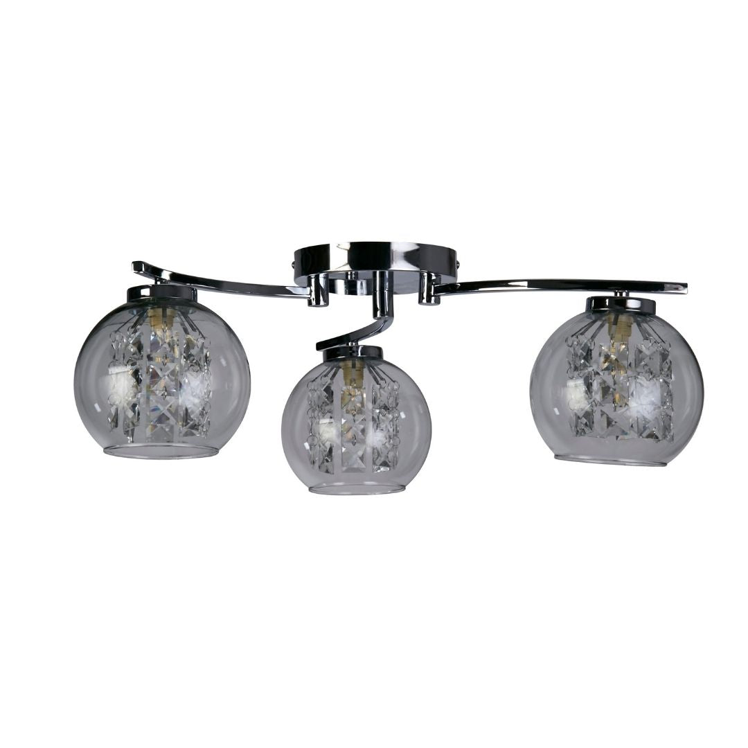 Plaza 3 Light Chrome & Glass Flush Ceiling Light