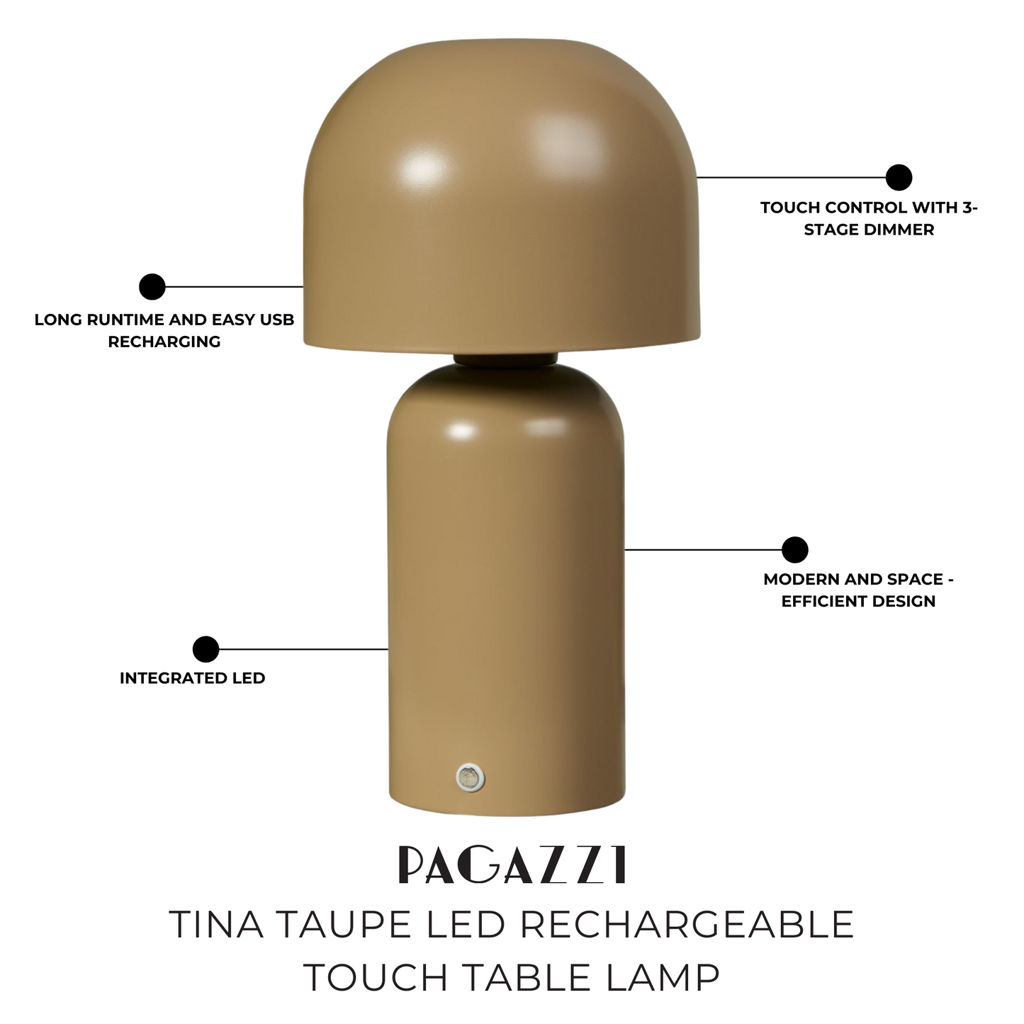 Tina Taupe LED Rechargeable Touch Table Lamp