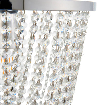 Vari 1 Light Polished Chrome Pendant Ceiling Light with Cascading Crystal Droplets