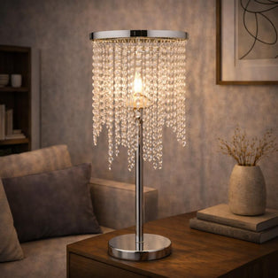 Rain Polished Chrome Table Lamp with Glass Droplets