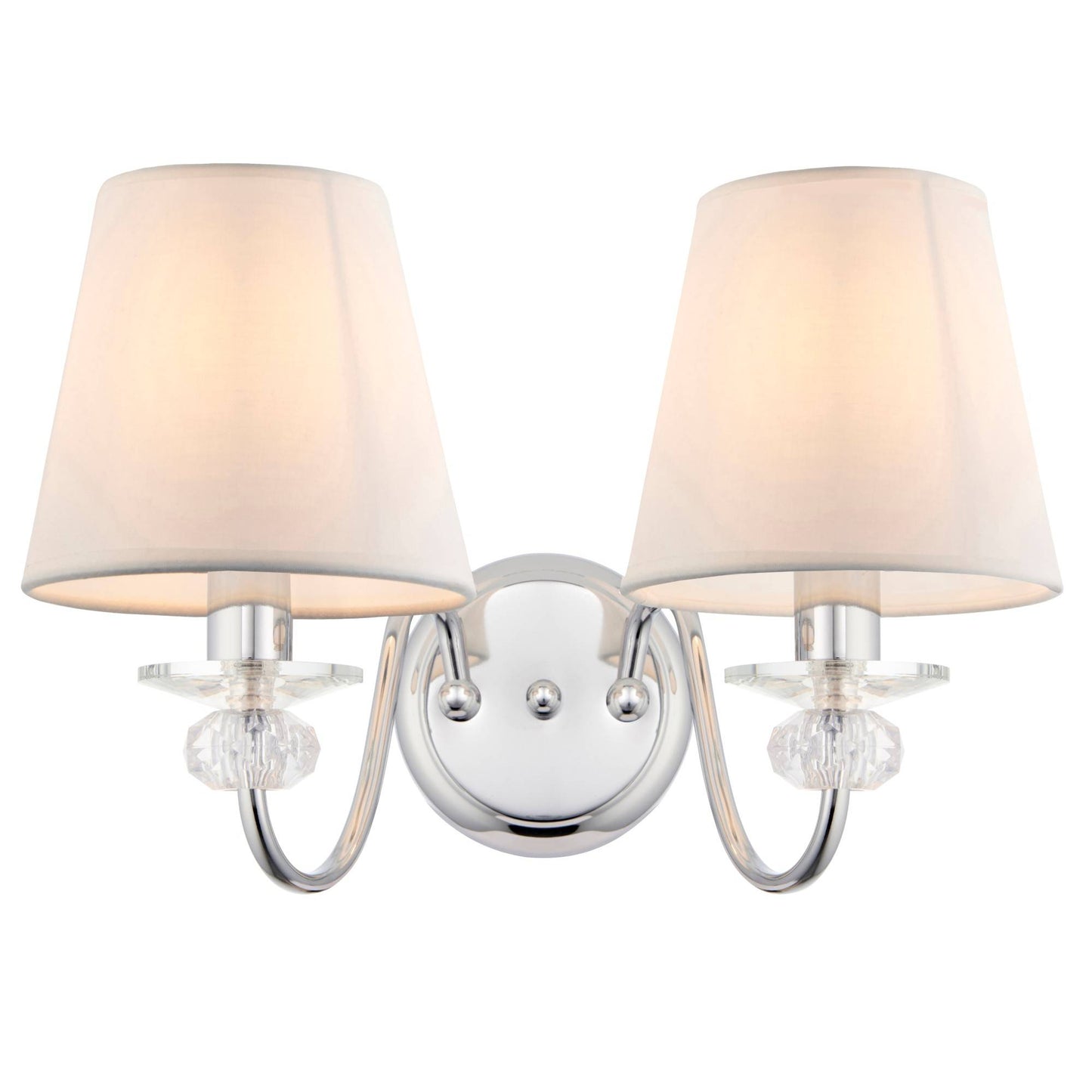 Rada 2 Light Polished Chrome and Clear Acrylic Indoor Wall Light with White Fabric Shades