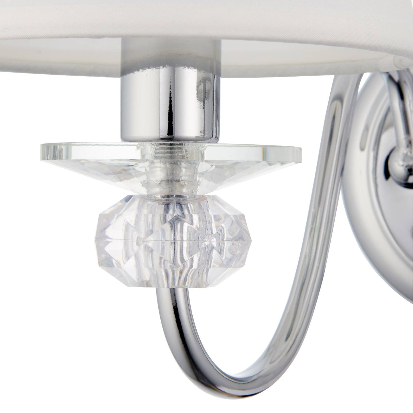 Rada 2 Light Polished Chrome and Clear Acrylic Indoor Wall Light with White Fabric Shades