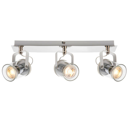 Errol 3 Light Polished Chrome and White Bar Spotlight Ceiling Light with Glass Shades