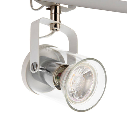 Errol 3 Light Polished Chrome and White Bar Spotlight Ceiling Light with Glass Shades