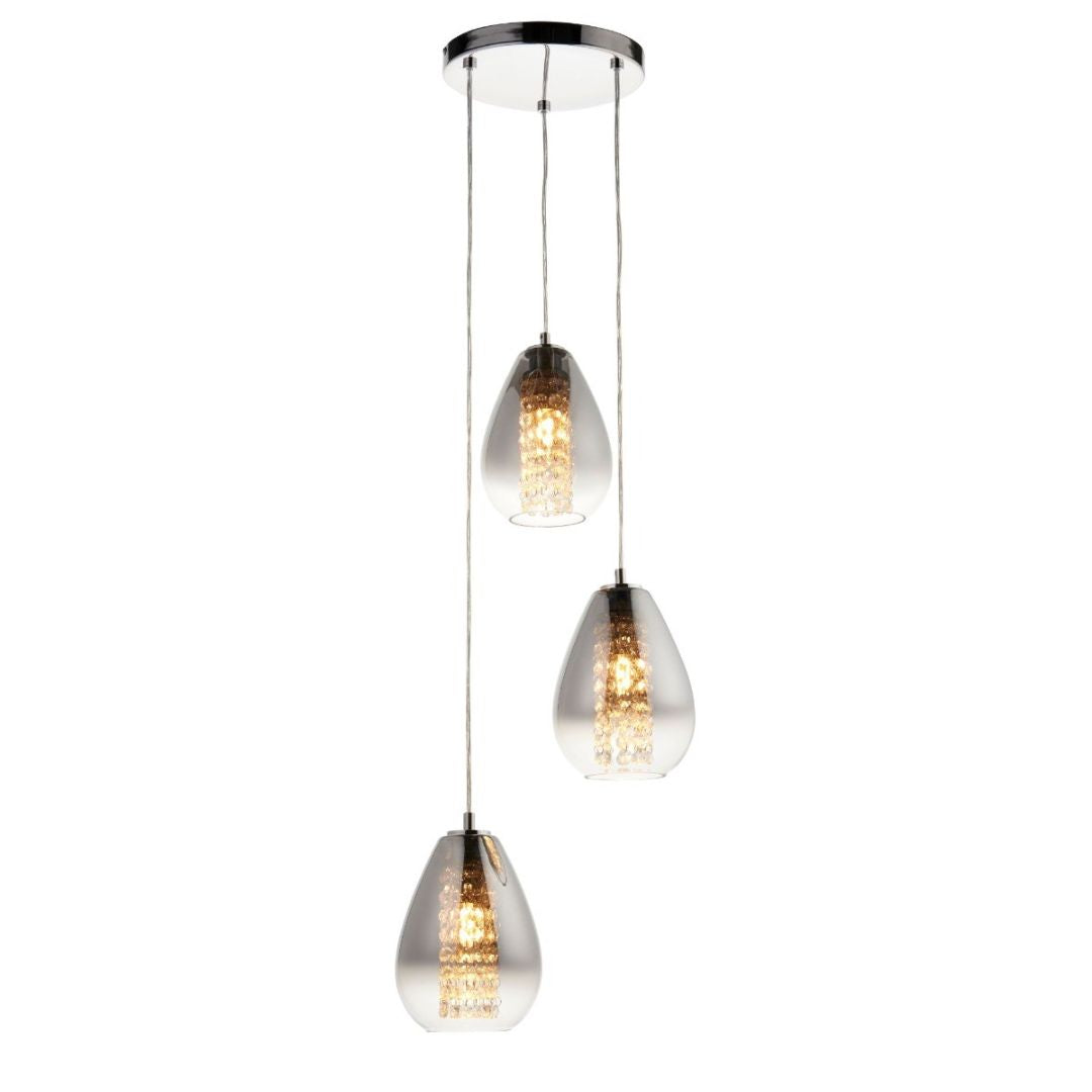 Heaney 3 Light Pendant Chrome and Smoked Glass Ceiling Light