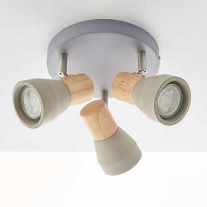 Stoneleigh 3 Light Concrete and Wood Effect Spotlight Plate Ceiling Light